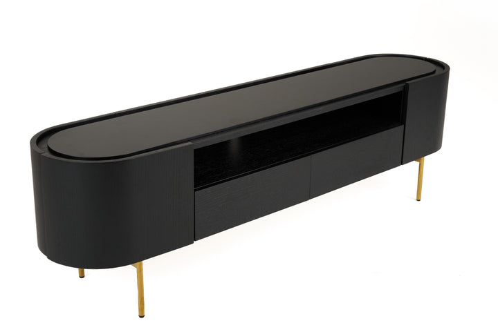 Bowie  Mid-Century Modern Black Oak + Brass TV Stand