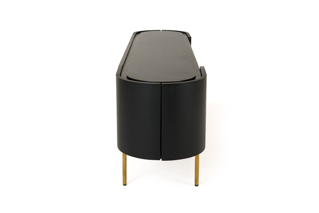 Bowie  Mid-Century Modern Black Oak + Brass TV Stand