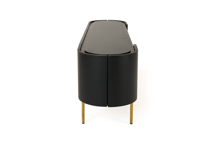 Bowie  Mid-Century Modern Black Oak + Brass TV Stand