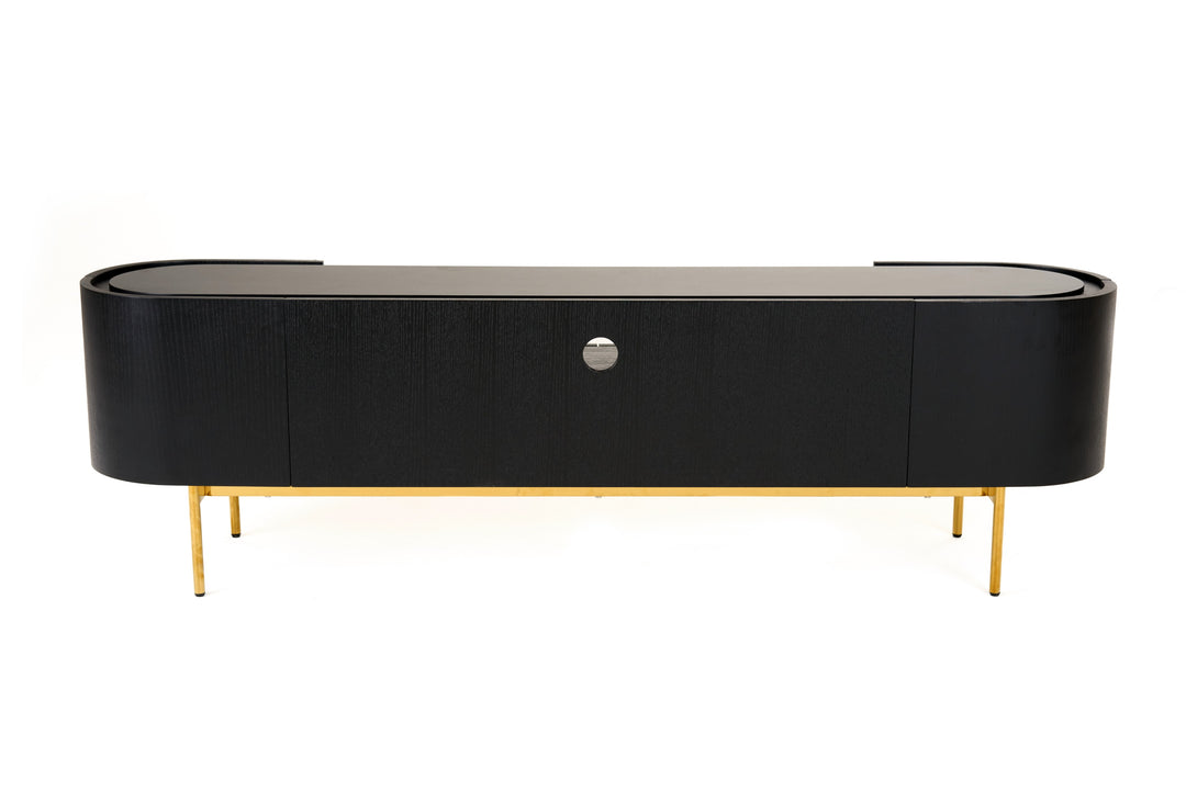 Bowie  Mid-Century Modern Black Oak + Brass TV Stand
