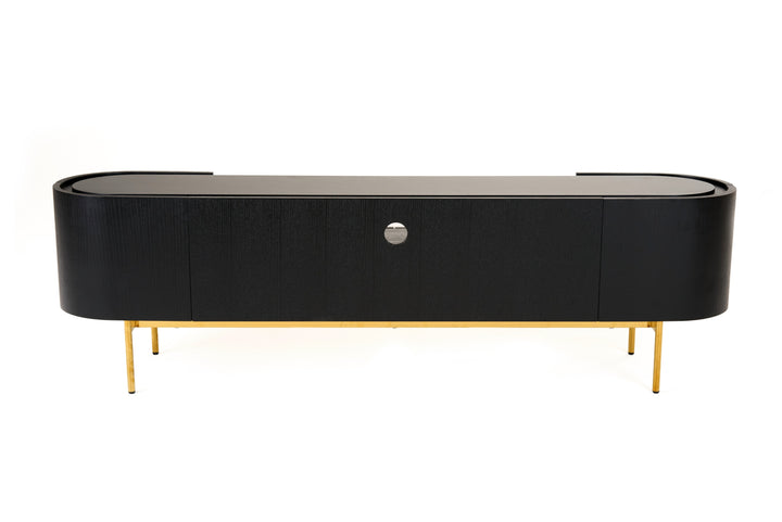 Bowie  Mid-Century Modern Black Oak + Brass TV Stand