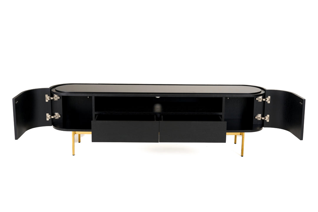 Bowie  Mid-Century Modern Black Oak + Brass TV Stand