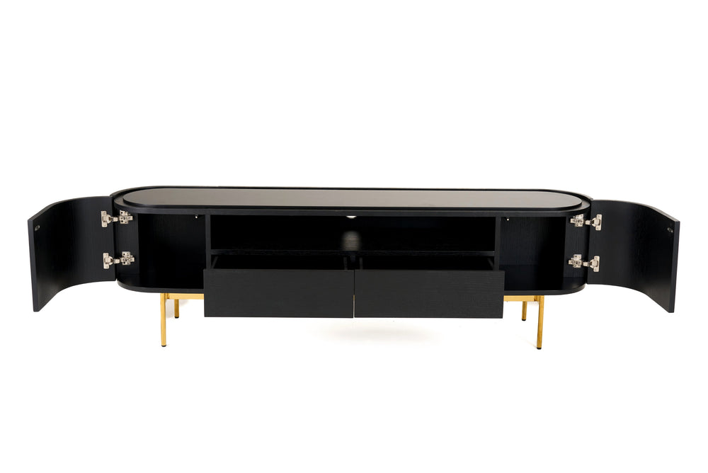 Bowie - Mid-Century Modern Black Oak + Brass TV Stand - View 3