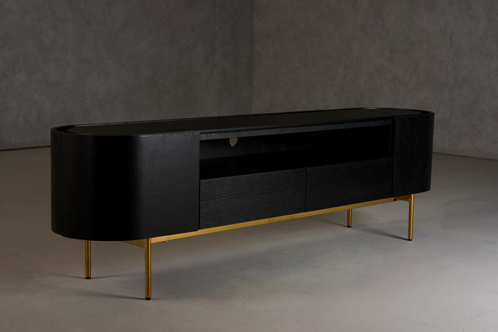 Bowie  Mid-Century Modern Black Oak + Brass TV Stand
