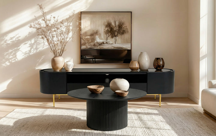 Rawlins Modern Mid Century Black Ash Round Coffee Table