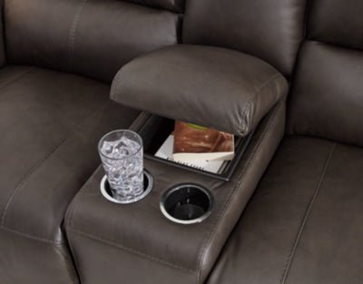 Boxmere Power Reclining Loveseat with Console - Dark Brown Reclining Loveseat modern furniture Contempo Furniture