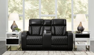 Boyington Power Reclining Loveseat with Console - Black Reclining Loveseat modern furniture Contempo Furniture