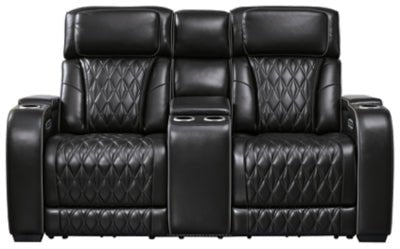 Boyington Power Reclining Loveseat with Console - Black Reclining Loveseat modern furniture Contempo Furniture