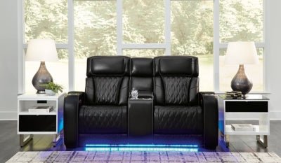 Boyington Power Reclining Loveseat with Console - Black Reclining Loveseat modern furniture Contempo Furniture