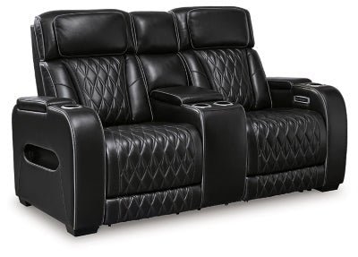 Boyington Power Reclining Loveseat with Console - Black Reclining Loveseat modern furniture Contempo Furniture