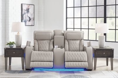 Boyington Power Reclining Loveseat with Console - Gray Reclining Loveseat modern furniture Contempo Furniture