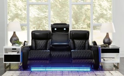 Boyington Power Reclining Sofa - Black Reclining Sofa modern furniture Contempo Furniture
