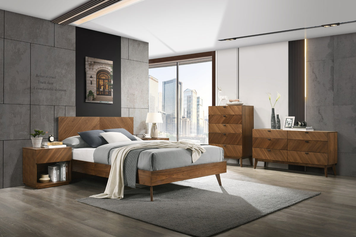 Kamela -Modern Walnut Bed - View 2