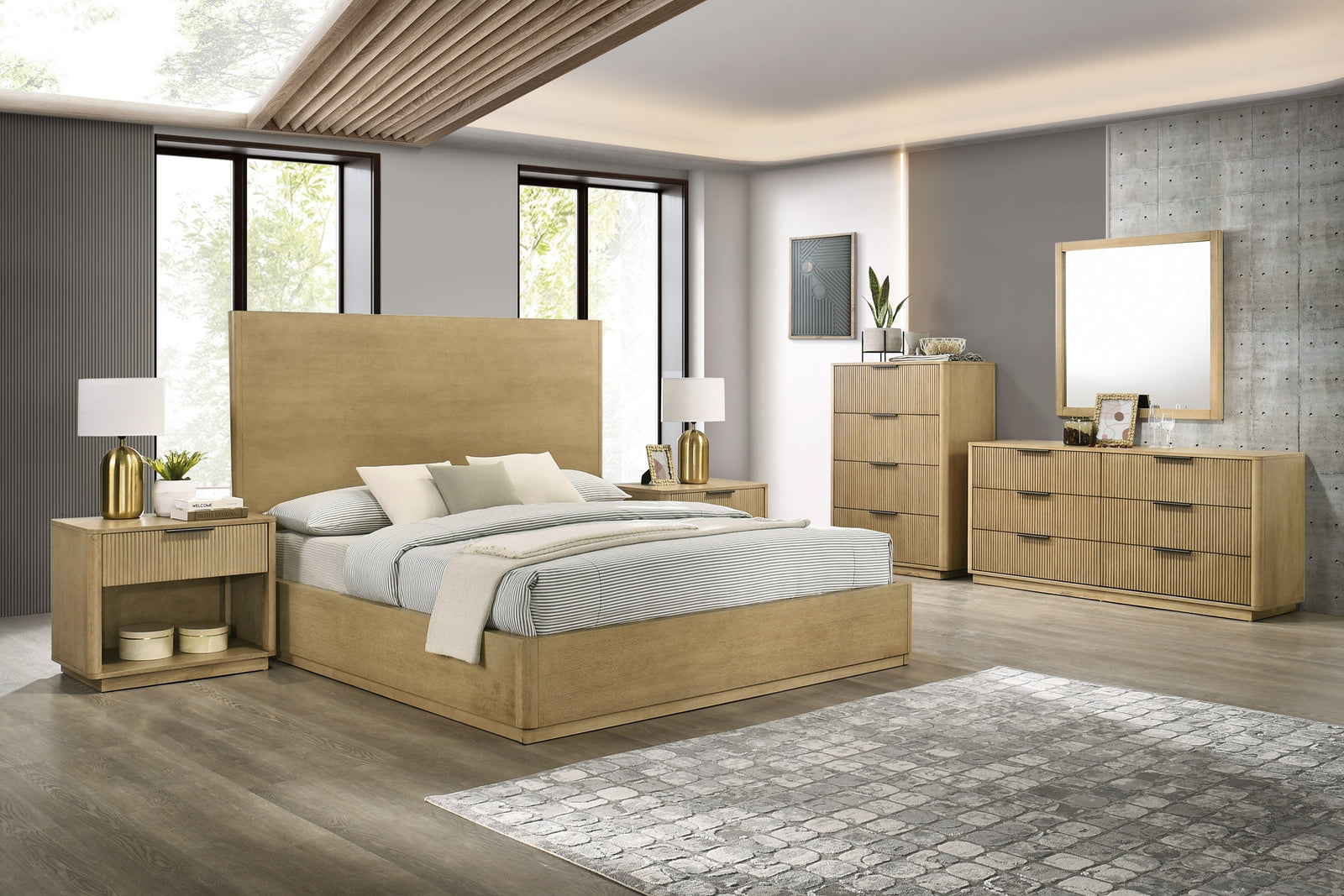 Santa Monica - Modern Natural Oak Bed - View 3