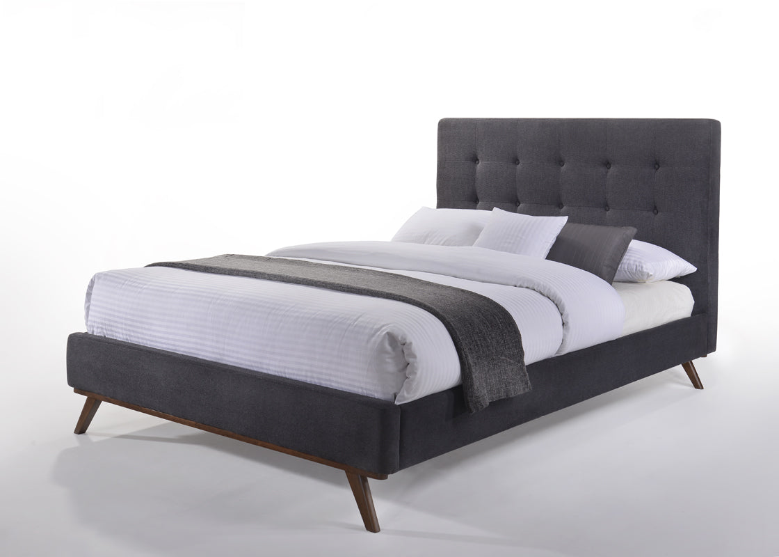 Eastern King Modrest Addison Mid-Century Modern Grey Fabric  and  Walnut Bed
