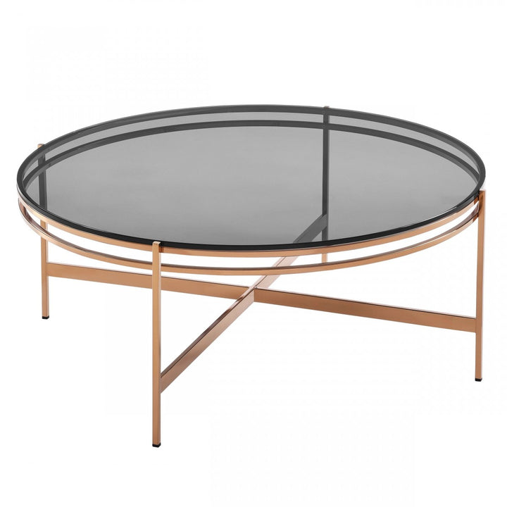 Bradford - Modern Smoked Glass &amp; Rosegold Coffee Table