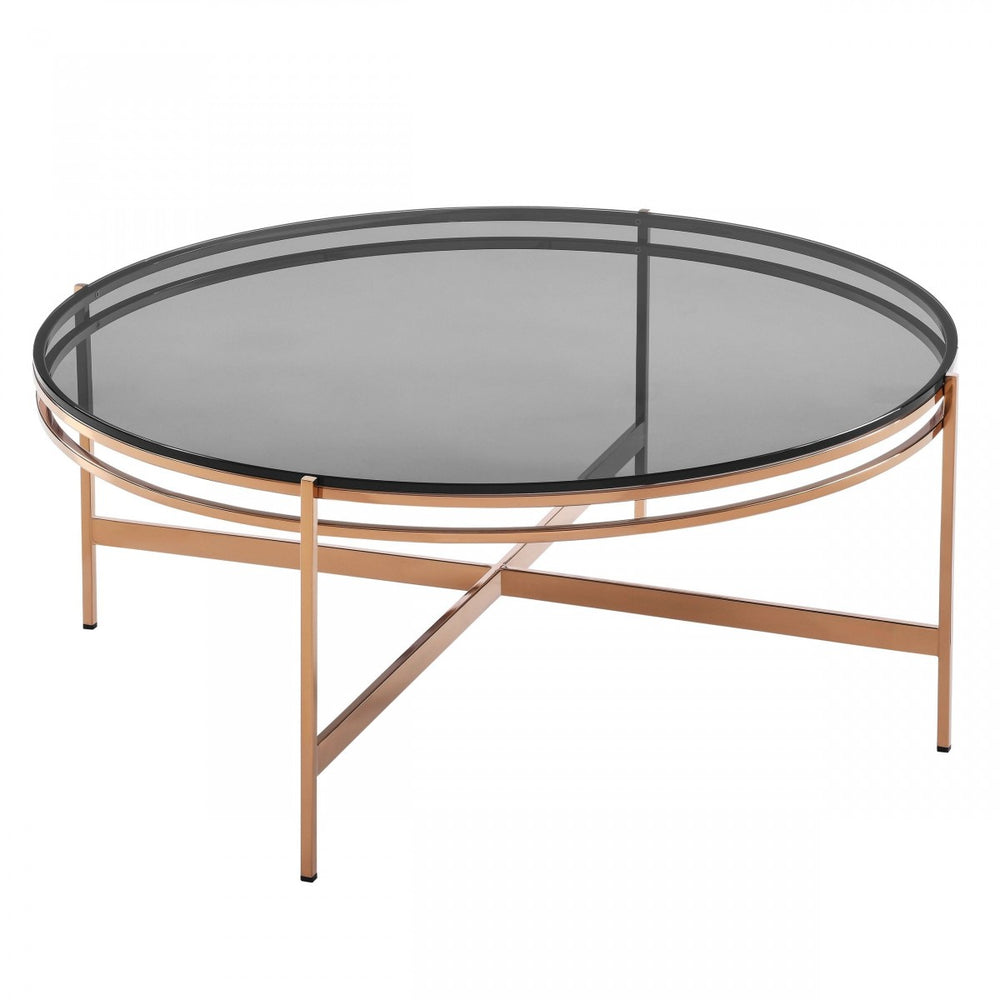 Bradford - Modern Smoked Glass & Rosegold Coffee Table - View 2