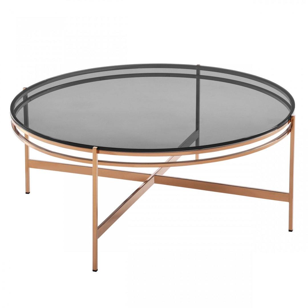 Bradford  Modern Smoked Glass & Rosegold Coffee Table
