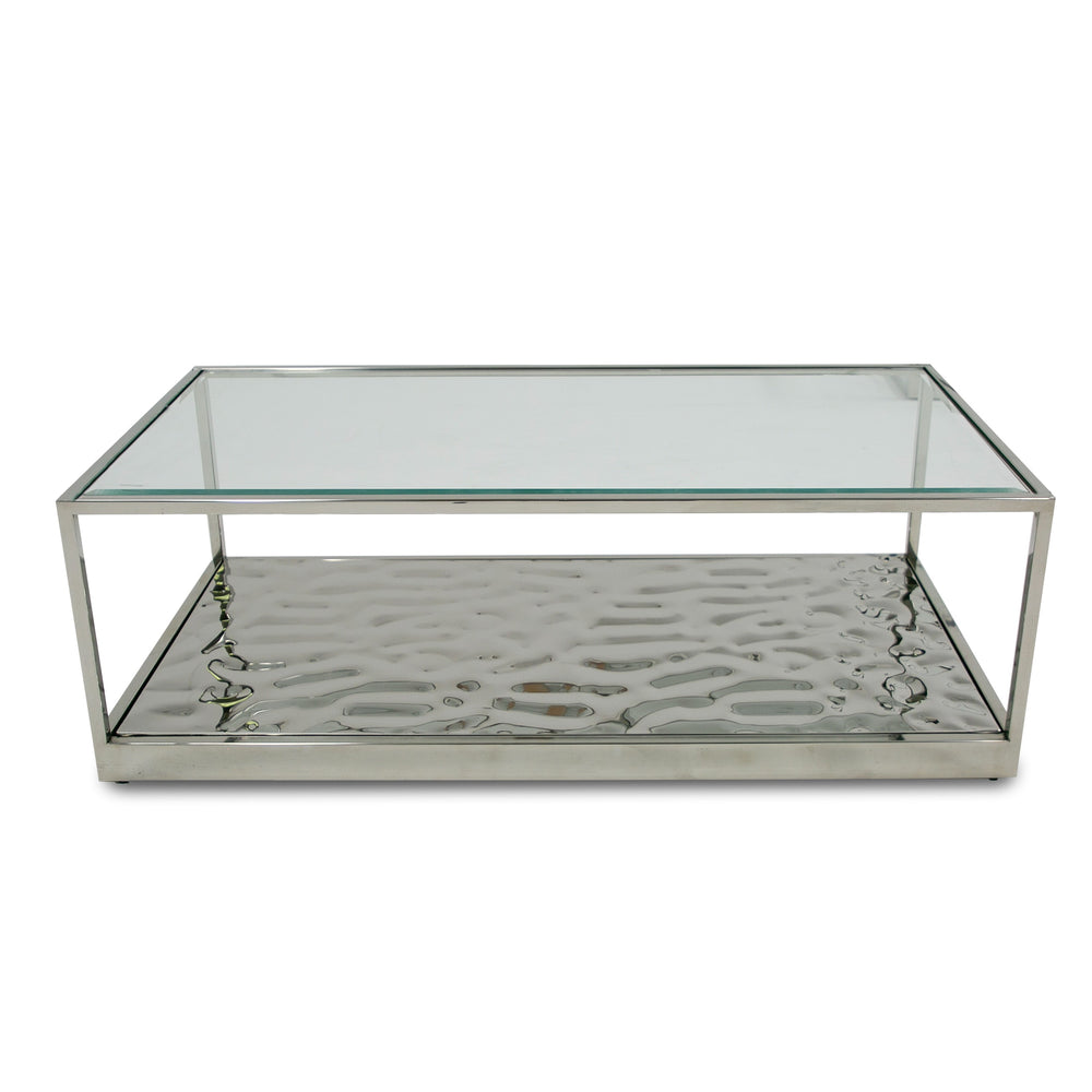 Braxton - Contemporary Clear Wave Glass Coffee Table - View 2