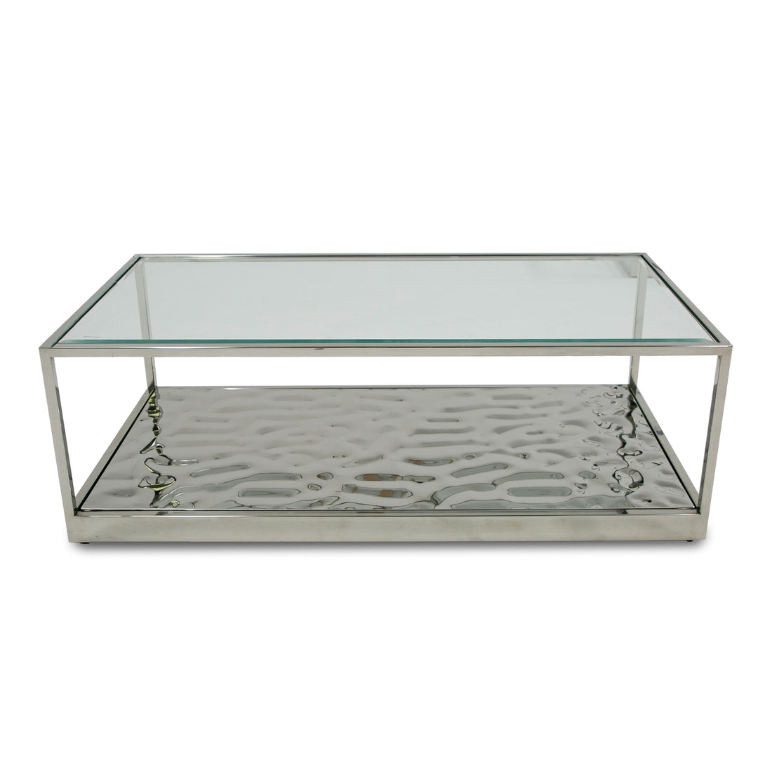 Braxton  Contemporary Clear Wave Glass Coffee Table