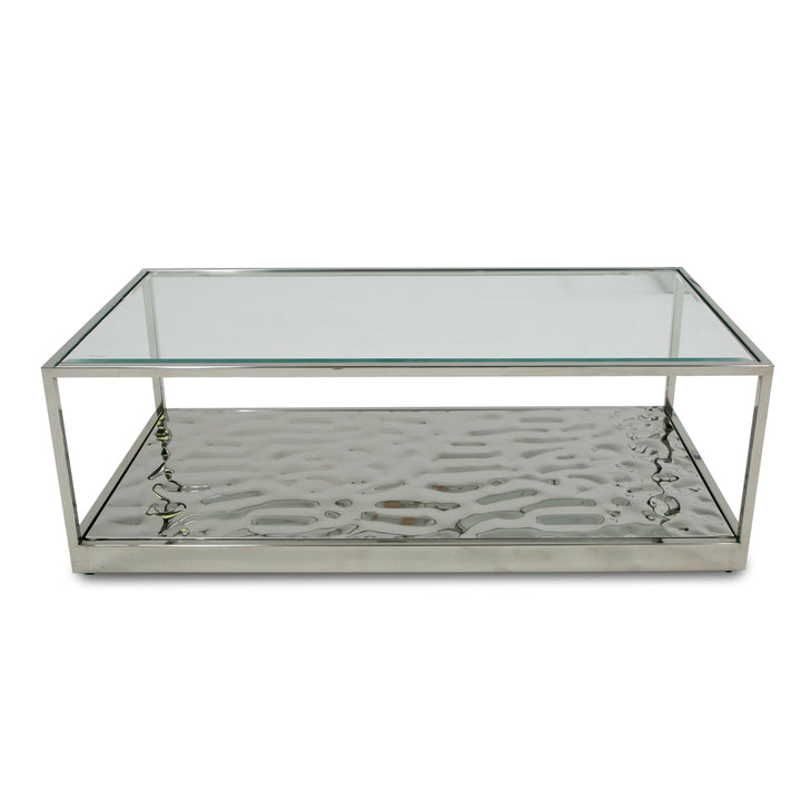 Braxton  Contemporary Clear Wave Glass Coffee Table