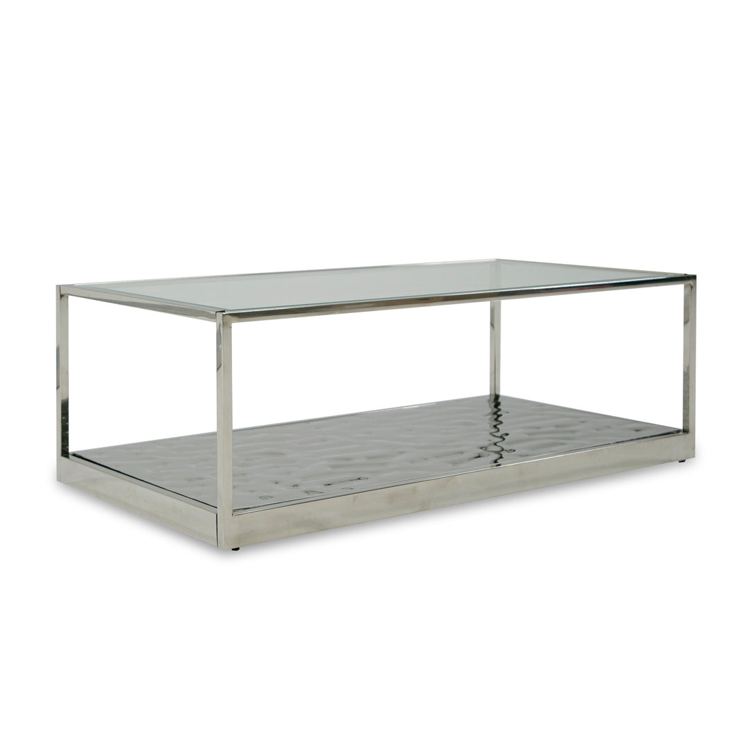 Braxton - Contemporary Clear Wave Glass Coffee Table