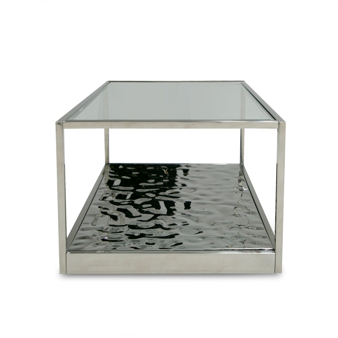 Braxton  Contemporary Clear Wave Glass Coffee Table
