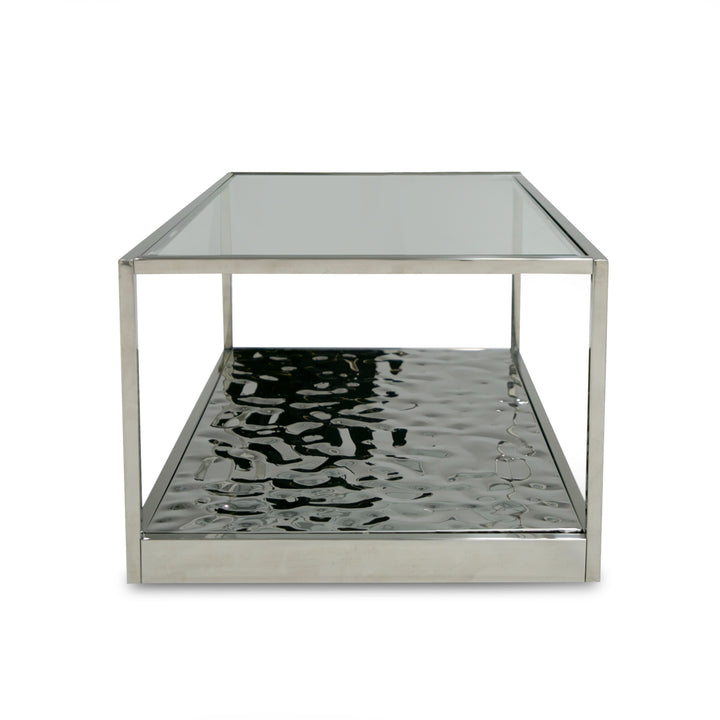 Braxton  Contemporary Clear Wave Glass Coffee Table