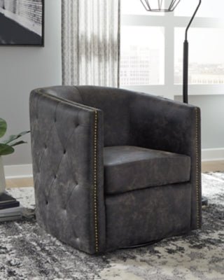 Brentlow Swivel Accent Chair - Black Swivel Chair modern furniture Contempo Furniture