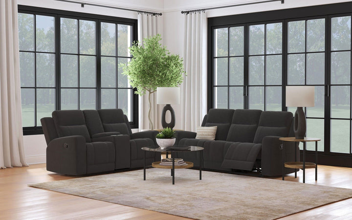 Brentwood - 2 Piece Upholstered Reclining Sofa Set - Dark Charcoal Reclining Sofa &amp; Loveseat modern furniture Contempo Furniture