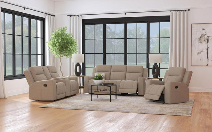 Brentwood - 3 Piece Upholstered Reclining Sofa Set - Taupe 3 - Piece Living Room Set modern furniture Contempo Furniture