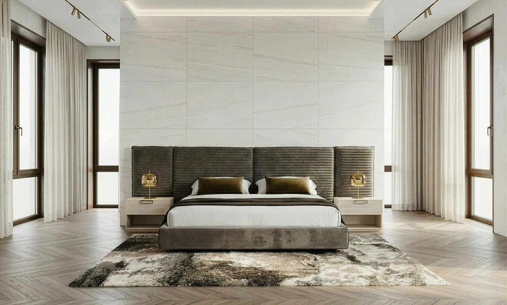 Breslow - Modern Dark Taupe Velvet Bed - View 3