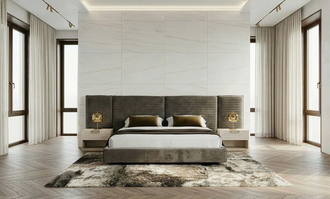 Breslow - Modern Dark Taupe Velvet Bed