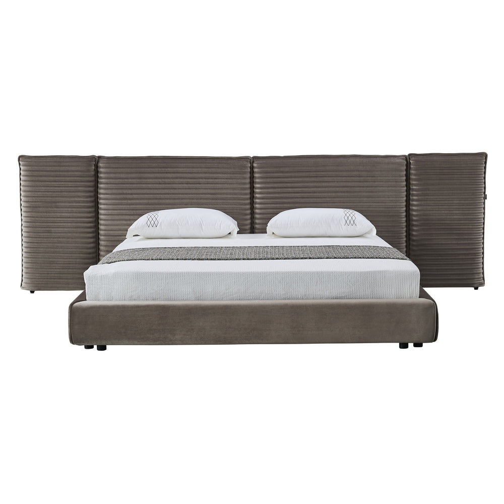 Eastern King Breslow - Modern Dark Taupe Velvet Bed
