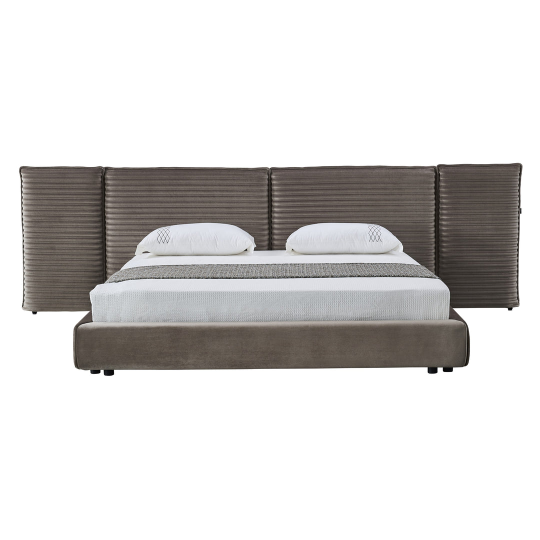 Eastern King Breslow - Modern Dark Taupe Velvet Bed