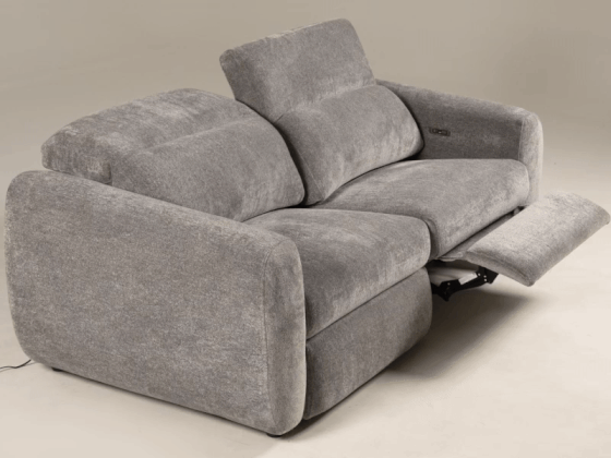Brevig - Modern Grey Fabric Sofa with 2 Recliners