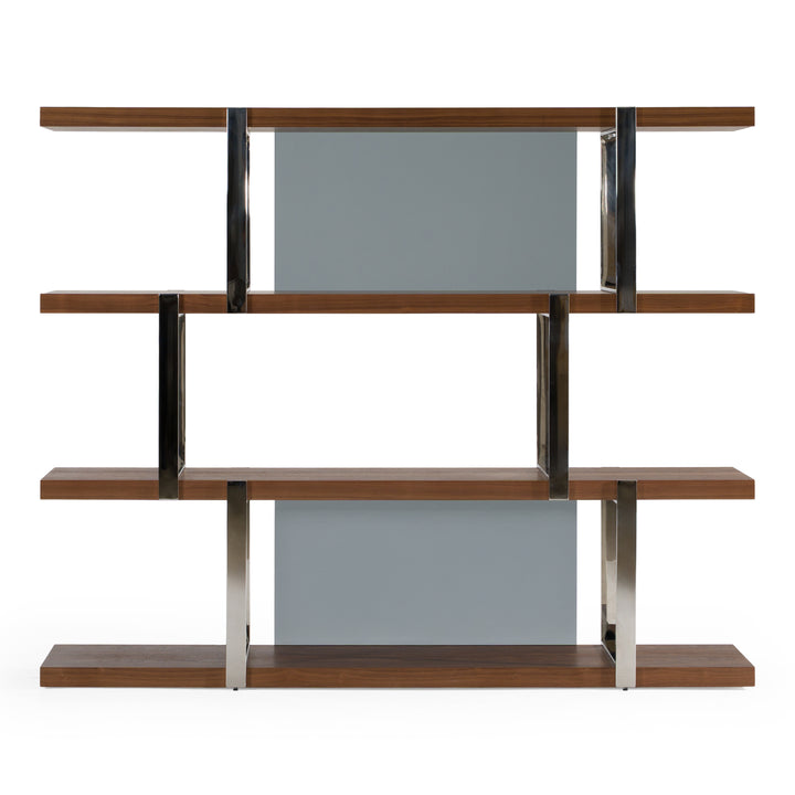 Brewer - Modern Walnut Glass &amp; Stainless Steel Bookshelf