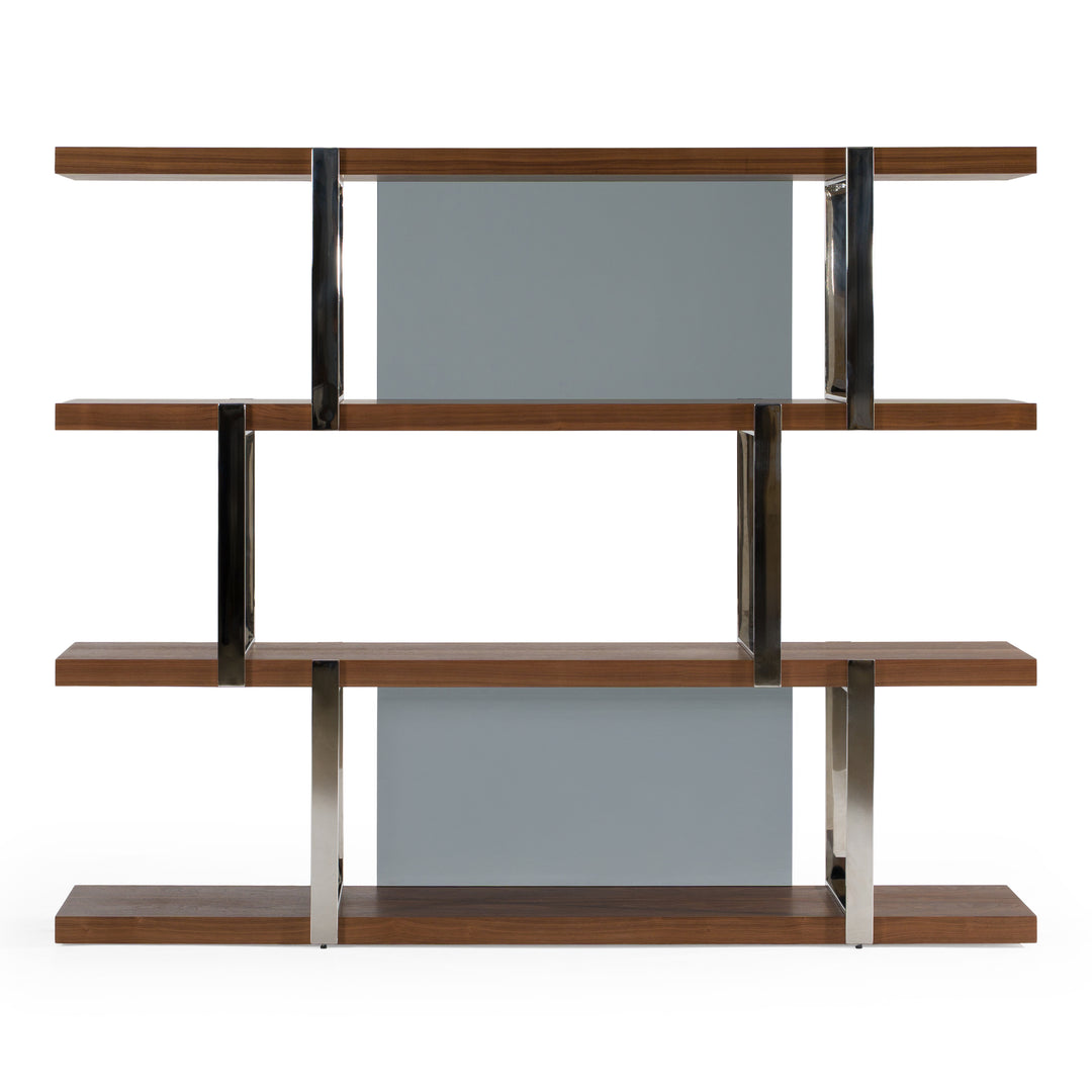 Brewer - Modern Walnut Glass  and  Stainless Steel Bookshelf