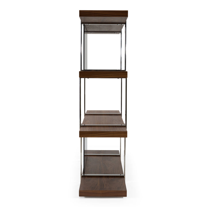 Brewer - Modern Walnut Glass &amp; Stainless Steel Bookshelf
