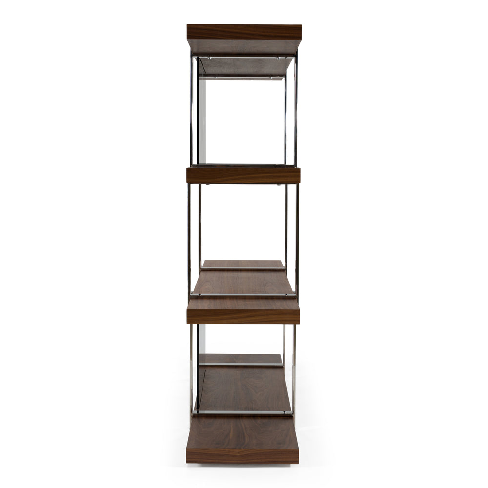 Brewer - Modern Walnut Glass & Stainless Steel Bookshelf - View 5
