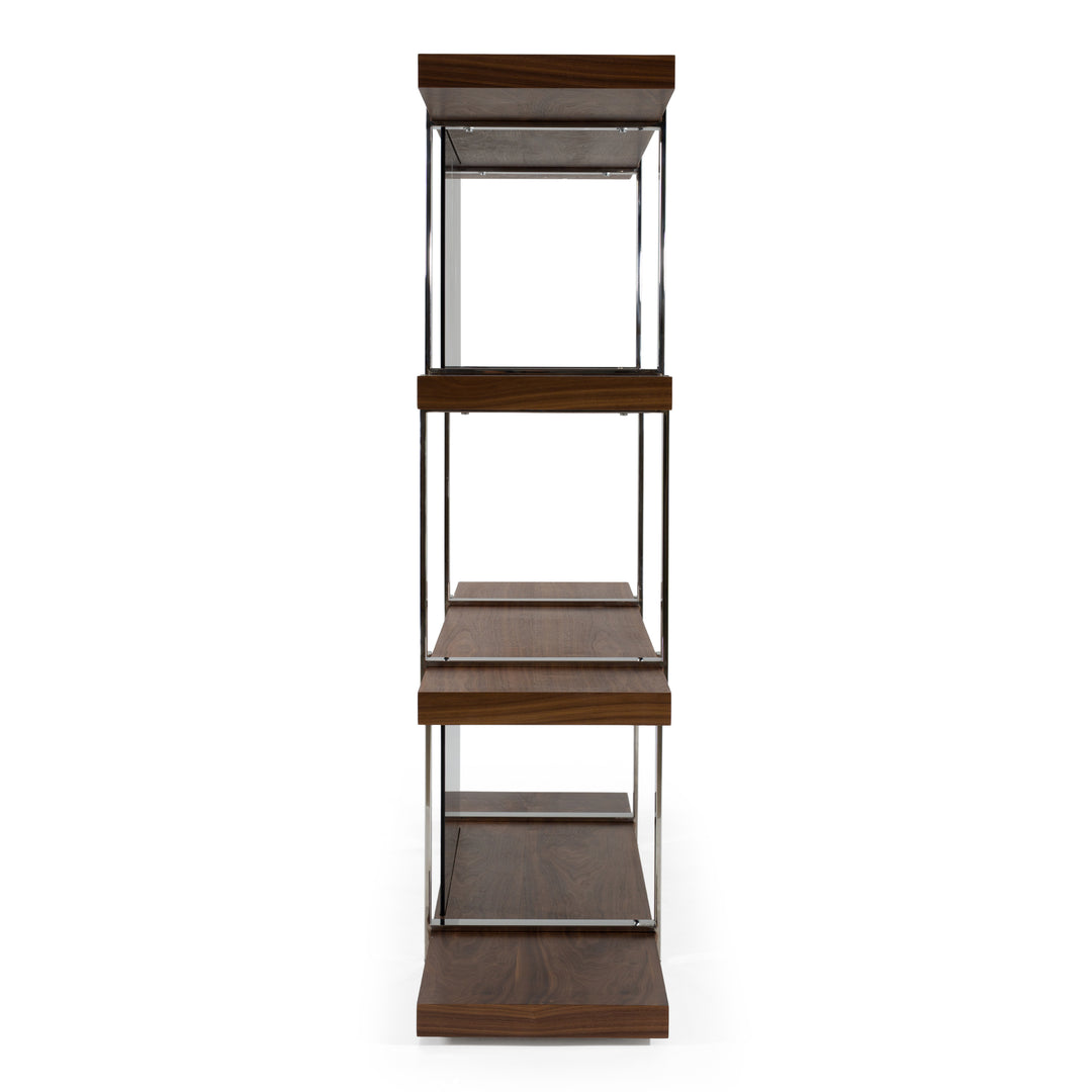 Brewer - Modern Walnut Glass & Stainless Steel Bookshelf