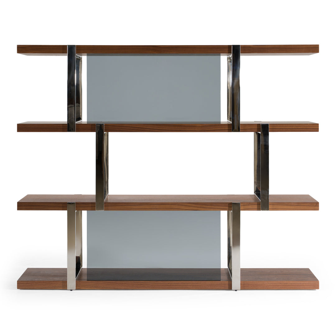Brewer - Modern Walnut Glass & Stainless Steel Bookshelf