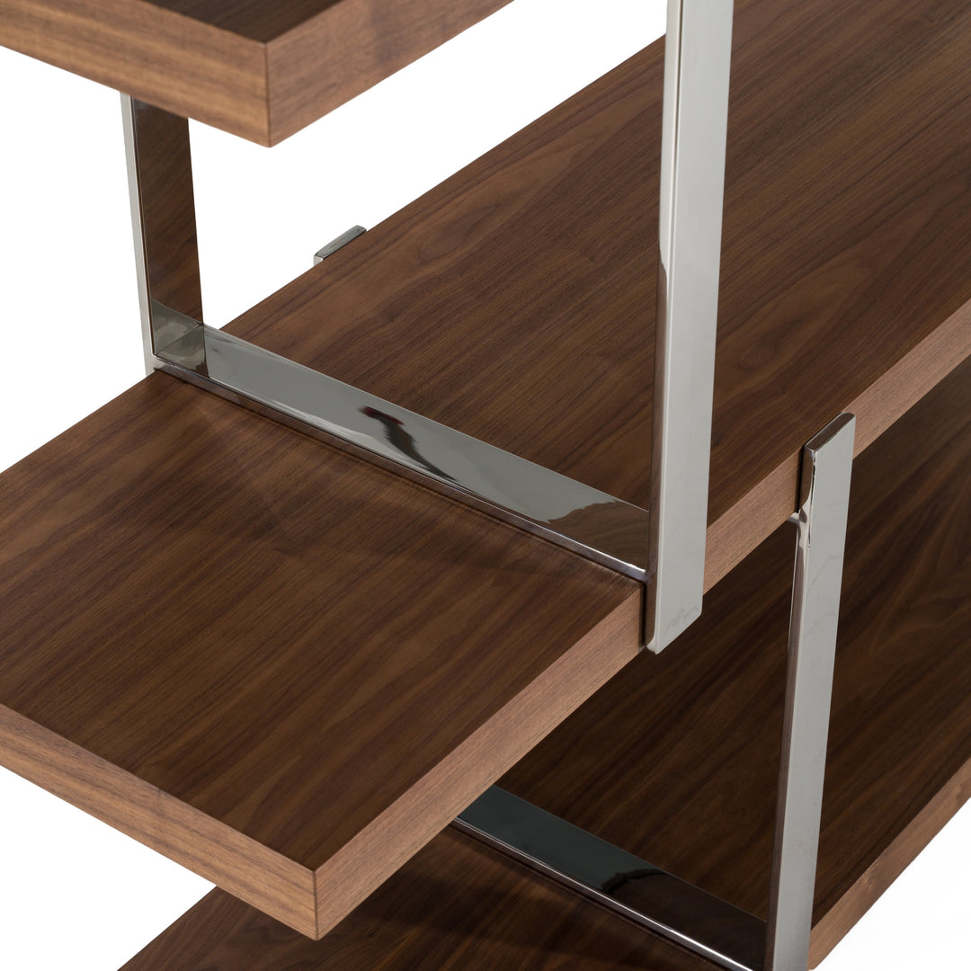 Brewer - Modern Walnut Glass & Stainless Steel Bookshelf