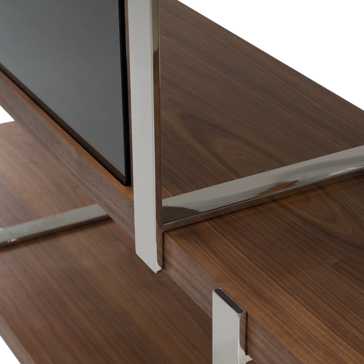 Brewer - Modern Walnut Glass &amp; Stainless Steel Bookshelf
