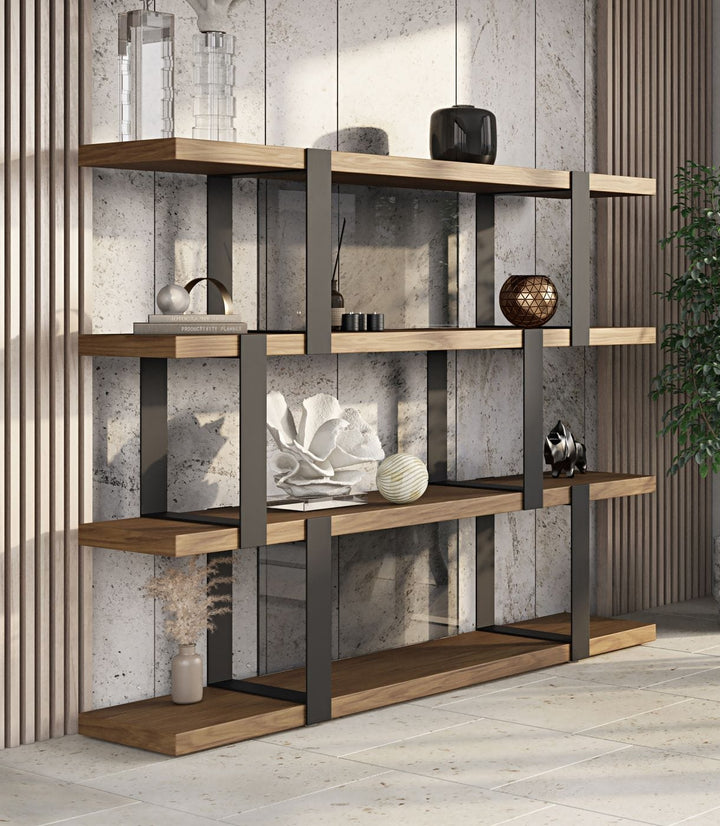 Brewer - Modern Walnut  and  Black Bookshelf