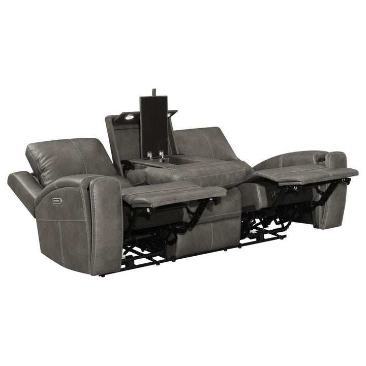 Brickston - 2 Piece Triple Power Reclining Sofa Set - Charcoal Reclining Sofa &amp; Loveseat modern furniture Contempo Furniture