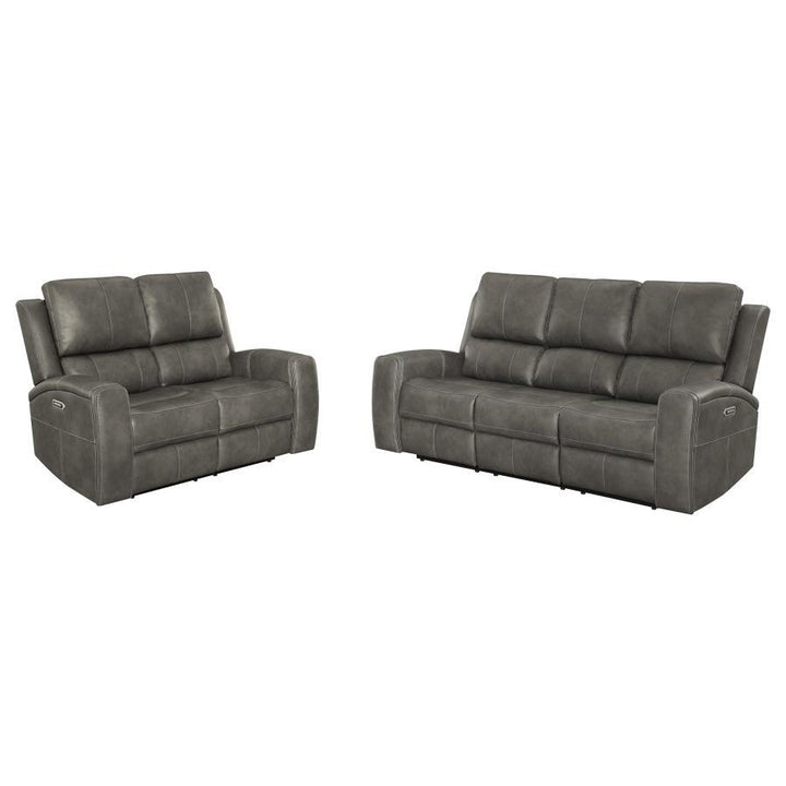 Brickston - 2 Piece Triple Power Reclining Sofa Set - Charcoal Reclining Sofa &amp; Loveseat modern furniture Contempo Furniture