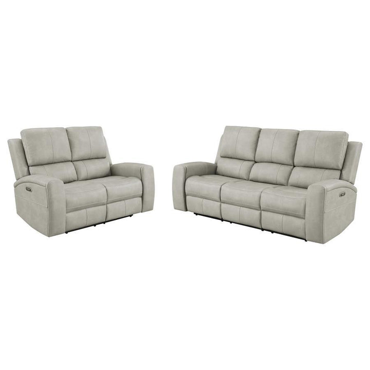 Brickston - 2 Piece Triple Power Reclining Sofa Set - Gray Reclining Sofa &amp; Loveseat modern furniture Contempo Furniture