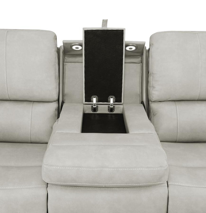 Brickston - 2 Piece Triple Power Reclining Sofa Set - Gray Reclining Sofa &amp; Loveseat modern furniture Contempo Furniture