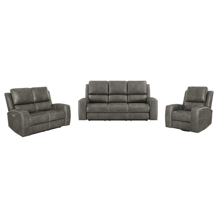 Brickston - 3 Piece Triple Power Reclining Sofa Set - Charcoal 3 - Piece Living Room Set modern furniture Contempo Furniture